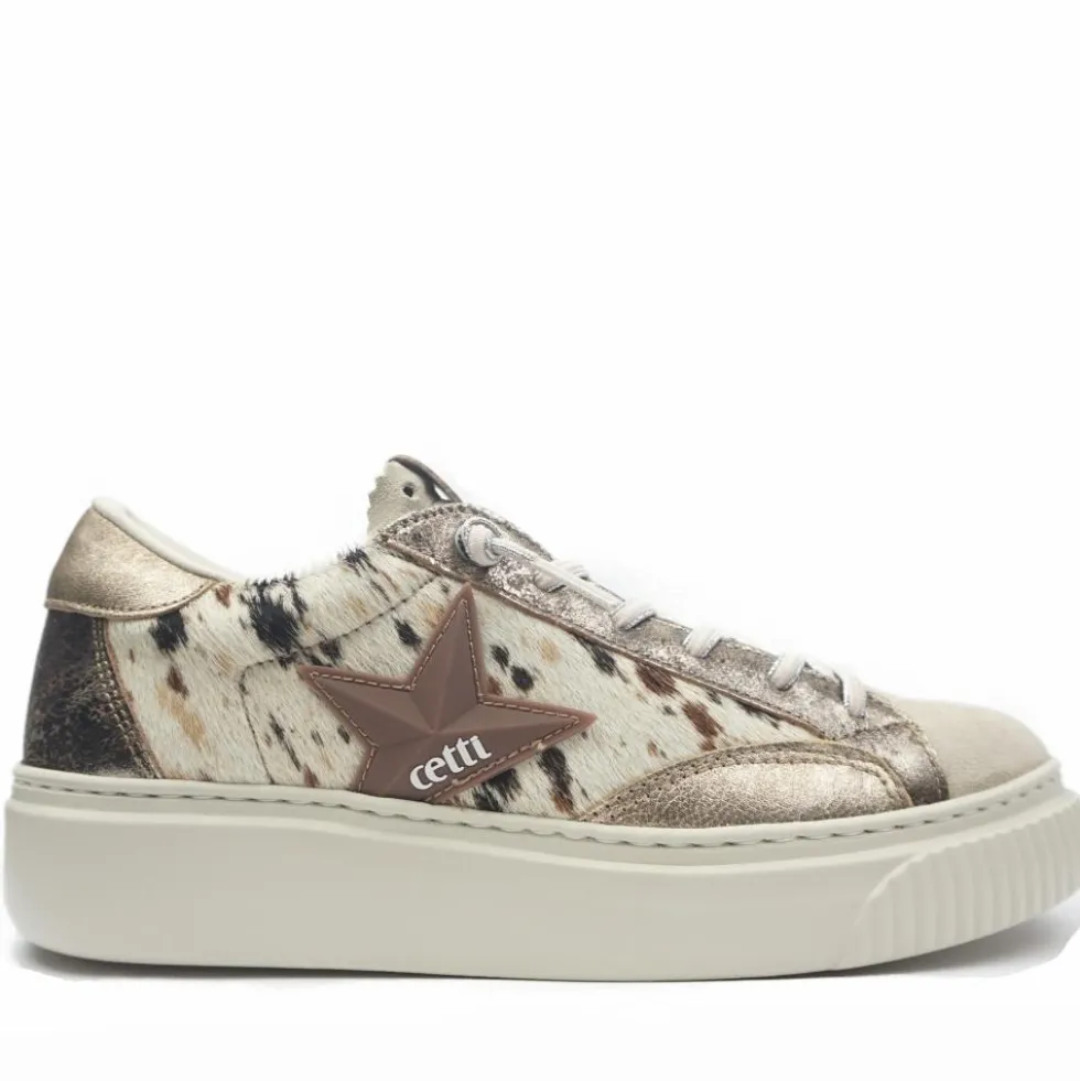 CETTI SHOES SCARPETTA TENNIS DECORAZIONE CAVALLINO + CAMOSCIO