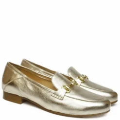 ETIENNE MOCASSINO DONNA VERO CUOIO PELLE LAMINATO PLATINO