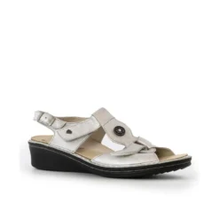 FINN COMFORT ADANA SANDALO DONNA IN PELLE CON DOPPIO STRAPPO E FIBBIA ARGENTO