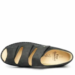 FINN COMFORT ISCHIA SANDALO UOMO IN PELLE CON FORTE POSTERIORE TRIPLO STRAPPO NERO