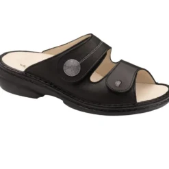 FINN COMFORT SANSIBAR CIABATTE DONNA DOPPIO STRAP PELLE PLANTARE ESTRAIBILE ANTRACITE-BLU