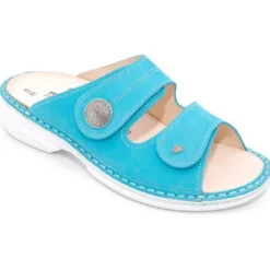 FINN COMFORT SANSIBAR CIABATTE DONNA DOPPIO STRAP PELLE PLANTARE ESTRAIBILE ANTRACITE-BLU