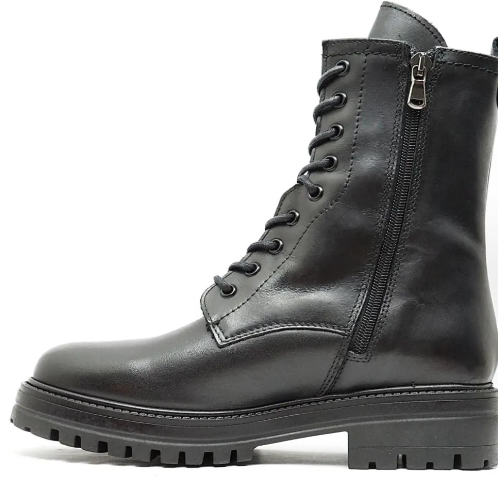 FRANCESCO BRUNELLI STIVALETTO DONNA TACCO BASSO IN PELLE CON ZIP CON LACCI