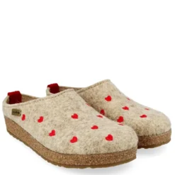 HAFLINGER CIABATTA IN FELTRO DI LANA CUORICINI BEIGE