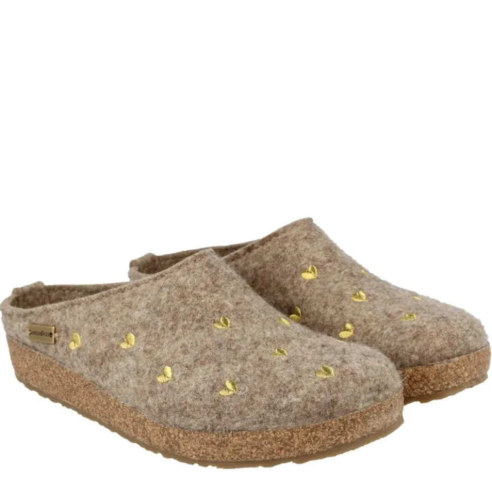 HAFLINGER CIABATTA IN FELTRO DI LANA CUORICINI BEIGE GOLD