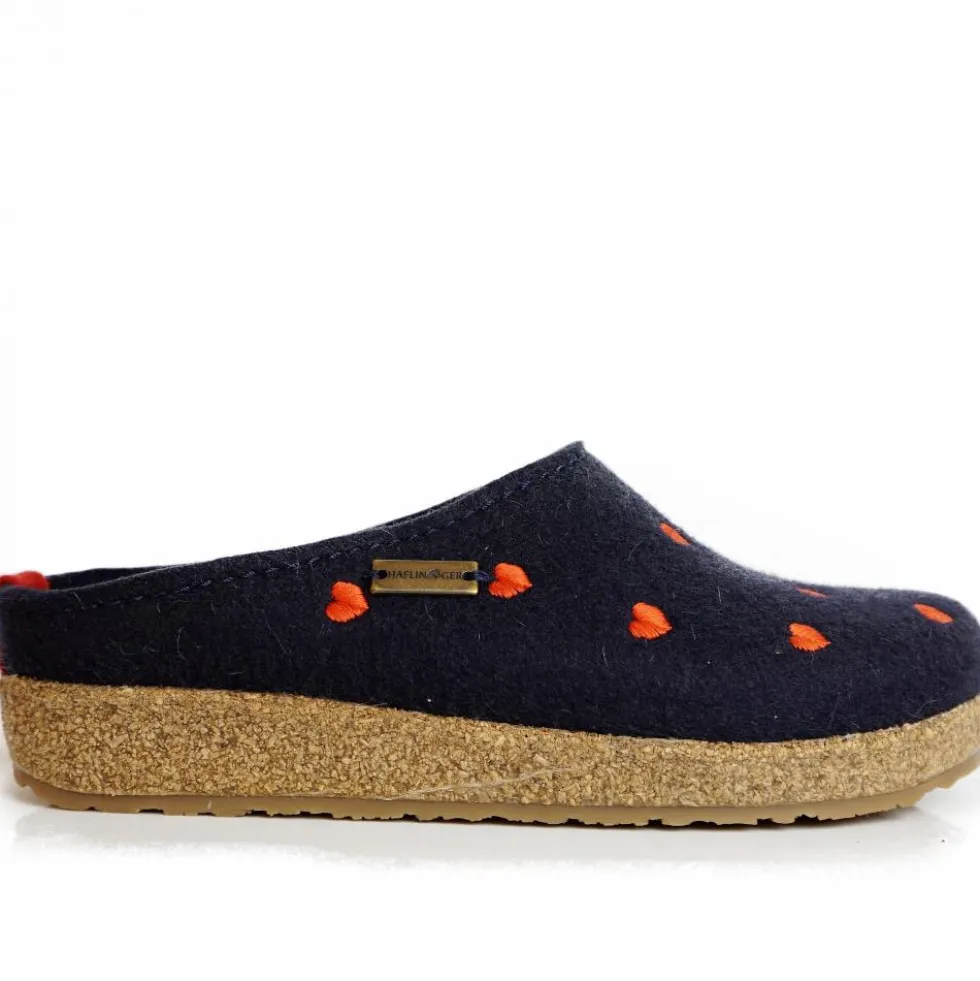 HAFLINGER CIABATTA IN FELTRO DI LANA CUORICINI BLU