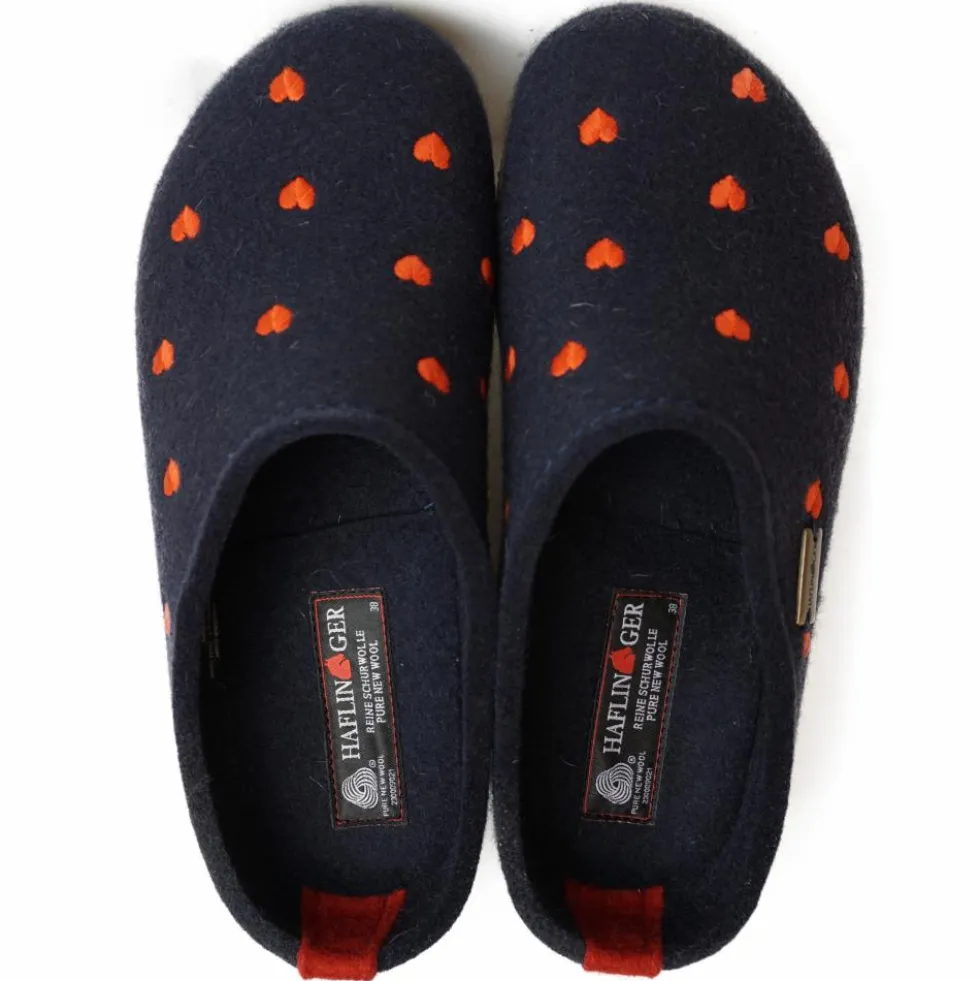 HAFLINGER CIABATTA IN FELTRO DI LANA CUORICINI BLU
