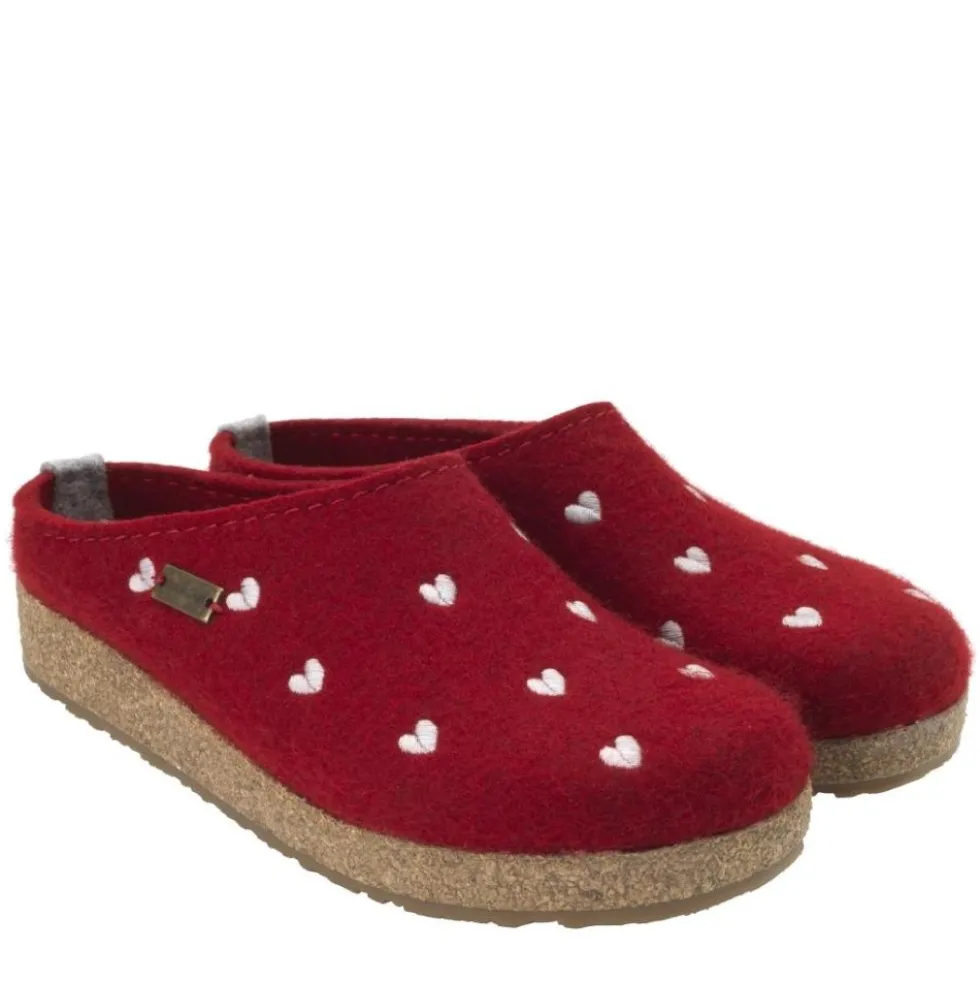 HAFLINGER CIABATTA IN FELTRO DI LANA CUORICINI ROSSO RUBINO