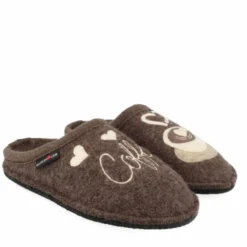 HAFLINGER COFFEE TIME PANTOFOLE DONNA FELTRO DI LANA BRAUNMELIERT