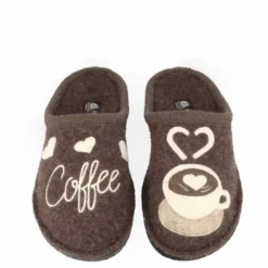 HAFLINGER COFFEE TIME PANTOFOLE DONNA FELTRO DI LANA BRAUNMELIERT