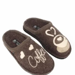 HAFLINGER COFFEE TIME PANTOFOLE DONNA FELTRO DI LANA BRAUNMELIERT