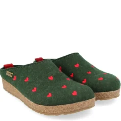 HAFLINGER CUORICINI CIABATTE DONNA IN FELTRO DI LANA VERDE CUORI VERDI