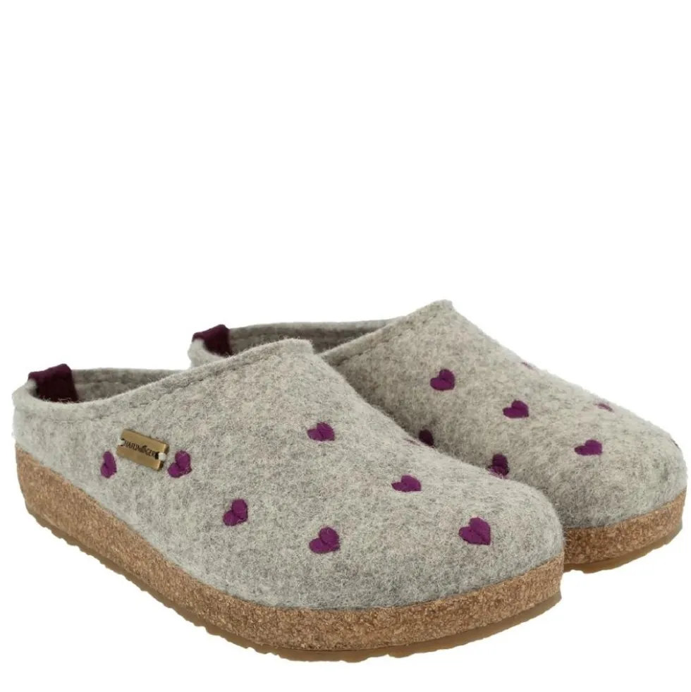 HAFLINGER CUORICINI CIABATTA IN FELTRO DI LANA GRIGIO CHIARO