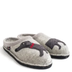 HAFLINGER FLAIR DACKEL PANTOFOLE IN FELTRO DI LANA CANE GRIGIO