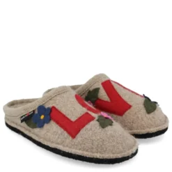HAFLINGER FLAIR LOVE PANTOFOLA IN LANA COTTA CON SCRITTA GRIGIO