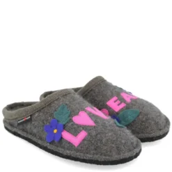 HAFLINGER FLAIR LOVEPEACE PANTOFOLE DONNA IN LANA ANTRACITE