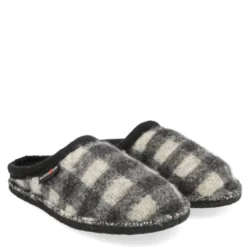 HAFLINGER FLAIR PLAID PANTOFOLA IN LANA COTTA BIANCO NERO