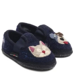 HAFLINGER HUND UND KATZE PANTOFOLE BAMBINO IN LANA COTTA CANE GATTO BLU