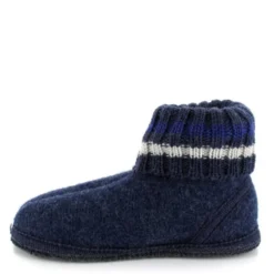 HAFLINGER HUTTENSCHUH PAUL PANTOFOLA A STIVALETTO IN LANA COTTA BLU