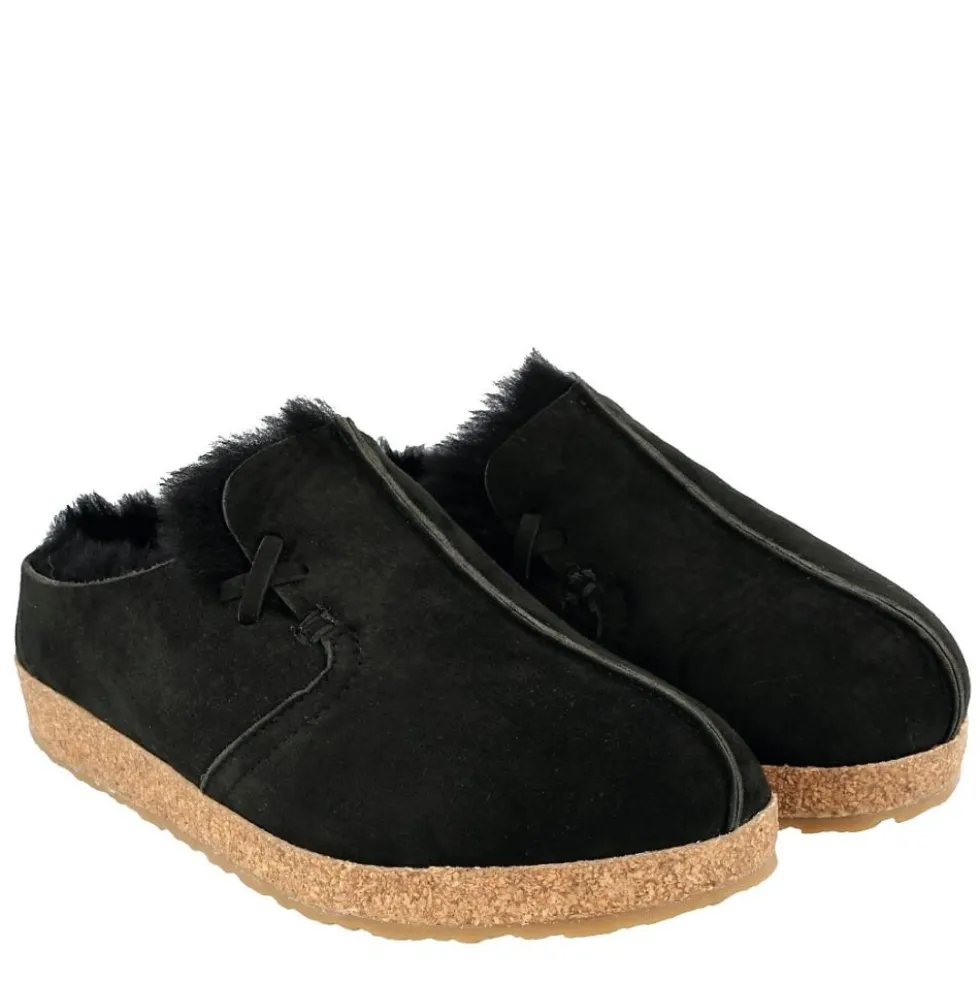 HAFLINGER SASKATCHEWAN CALDE PANTOFOLE CON PELO UNISEX NERO