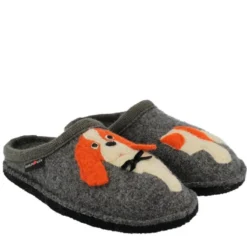 HAFLINGER SPANIEL ANTHRAZIT PANTOFOLE DONNA FELTRO DI LANA CANE GRIGIO ANTRACITE