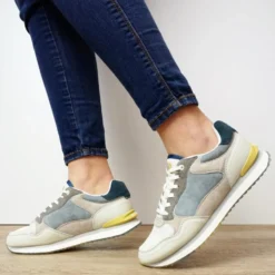HOFF SEATTLE SCARPA DA TENNIS IN PELLE CON LACCI E PLANTARE ESTRAIBILE BLU GRIGIO