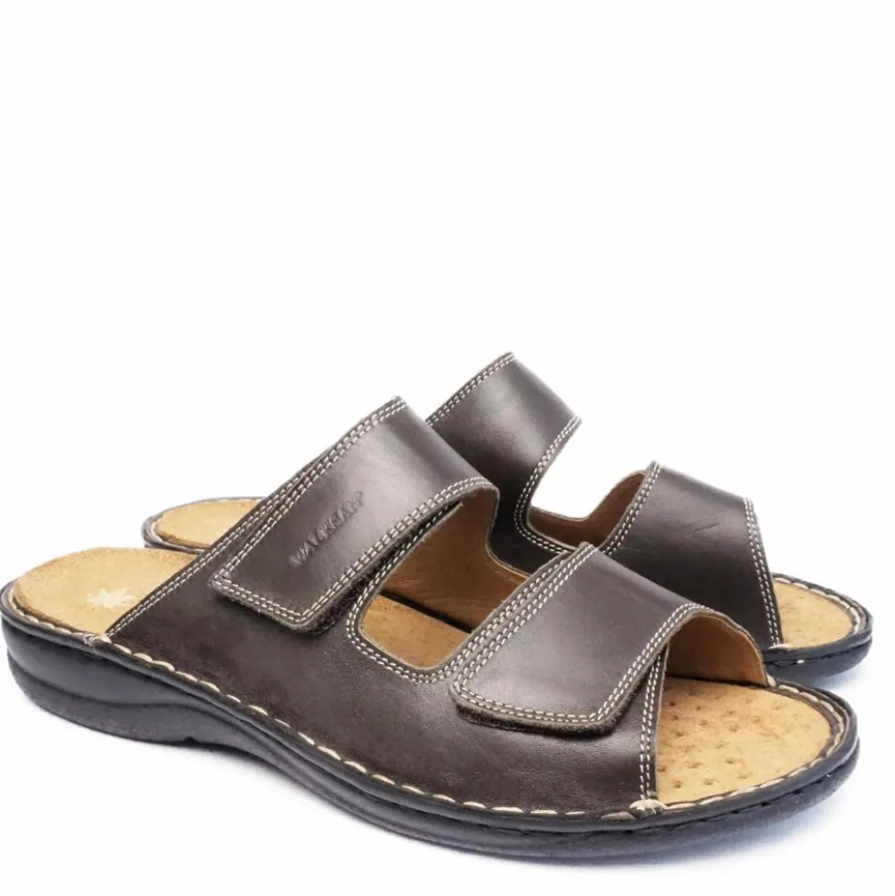 SUSIMODA CIABATTA UOMO IN PELLE CON DOPPIO STRAPPO E PLANTARE ESTRAIBILE MARRONE CAFFE