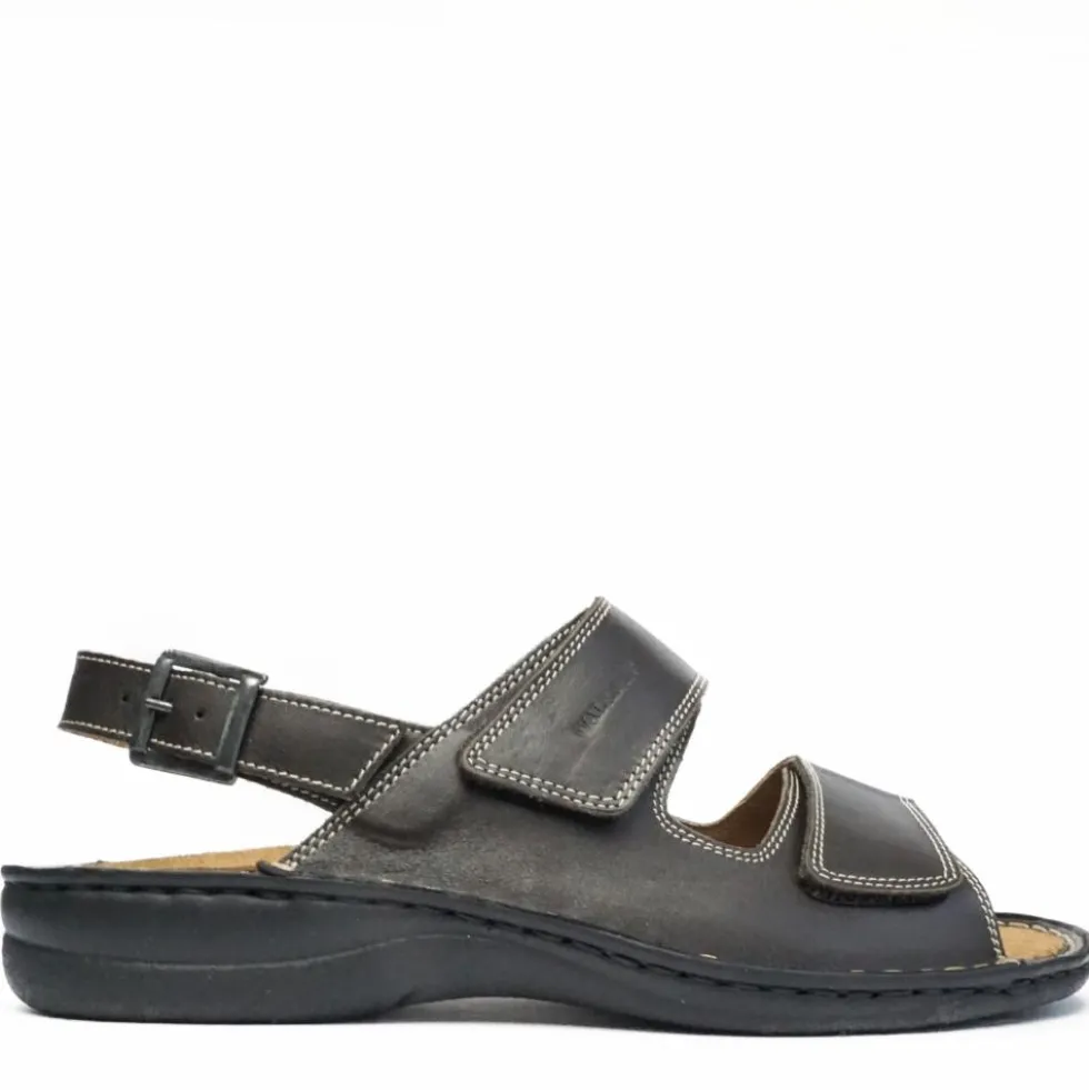 SUSIMODA SANDALO UOMO IN PELLE CON DOPPIO STRAPPO E PLANTARE ESTRAIBILE MARRONE CAFFE